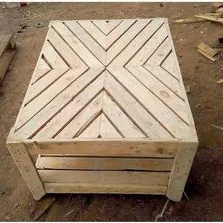 Low pine pallet coffee table with a chevron pattern top and slatted sides